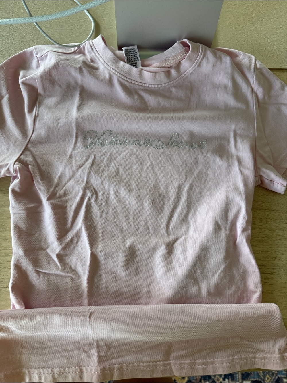 Victoria's Secret Light Pink Tee with Rhinestone Script - Picture 2 of 5